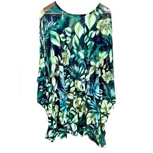 Cha cha Vente Sheer swim suit cover up Kaftan Tropical Leaves Sz. Medium